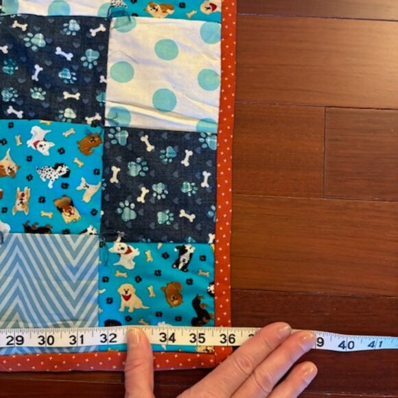 Baby Child Puppies Dogs Bones 36" x 43" Handmade Quilt Blanket Gift Shower Blue - Picture 5 of 6